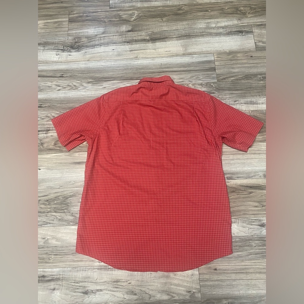 LL Bean Traditional Fit Short Sleeved Button Down Checked Shirt Size Large Red - Picture 2 of 6